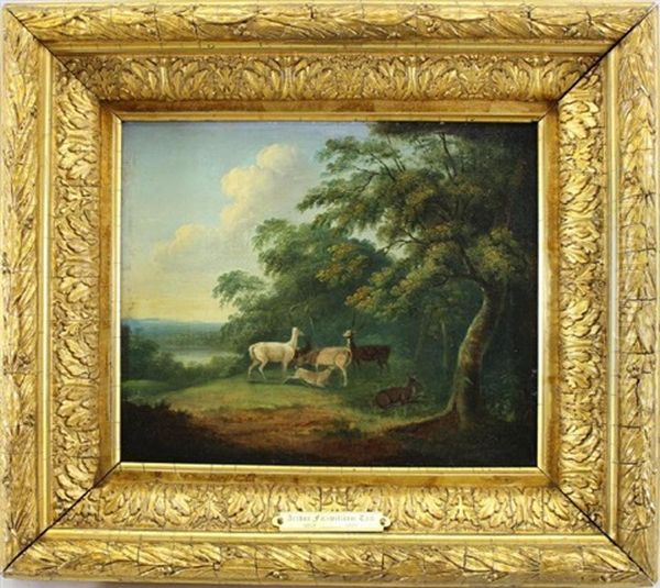 Deer In A Wooded Landscape Oil Painting by Arthur Fitzwilliam Tait