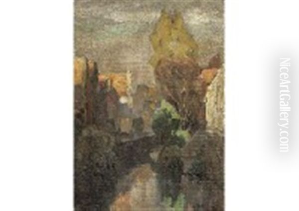 Landscape Of Brugge Oil Painting by Fujishima Takeji