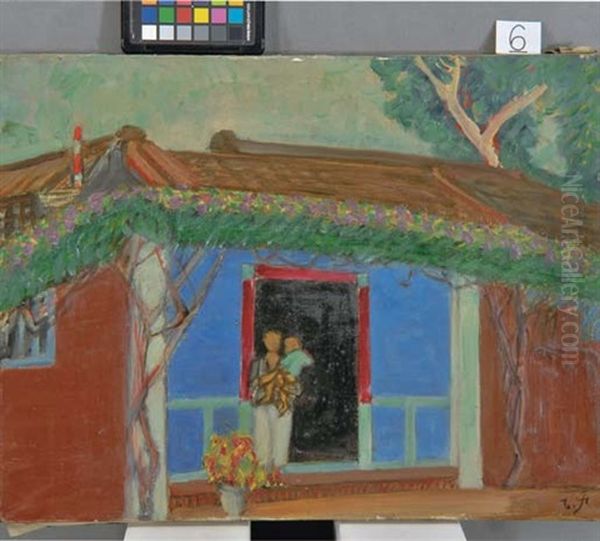 House In Taipei Oil Painting by Fujishima Takeji