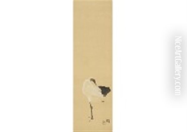 White Crane Oil Painting by Seiho Takeuchi