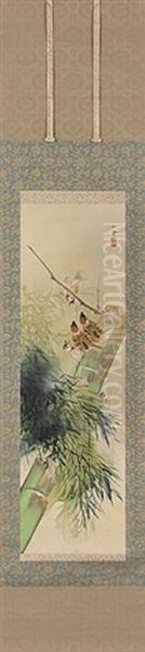 Sparrows On The Bamboo Oil Painting by Seiho Takeuchi