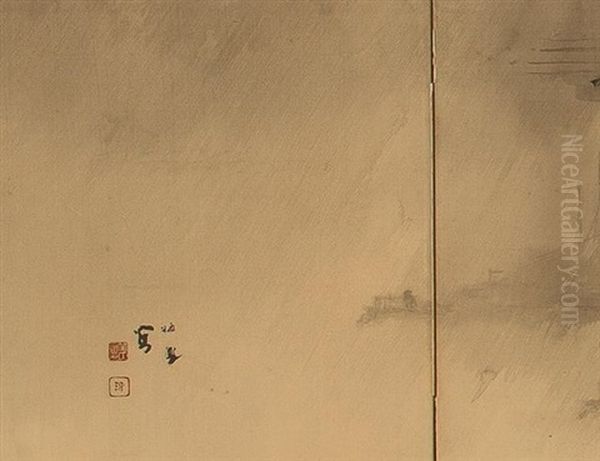 Landscape(6-screen Paravent) Oil Painting by Seiho Takeuchi