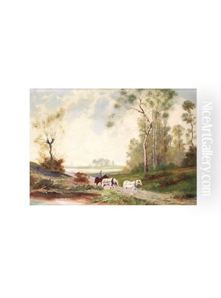 Cavalier Traversant Une Riviere Oil Painting by Cesare Tallone