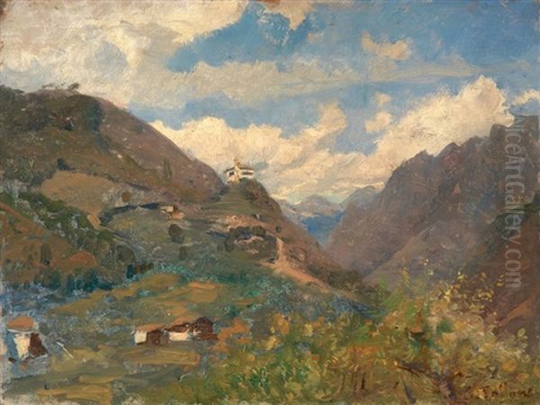 Valle Nelle Prealpi Orobiche Oil Painting by Cesare Tallone