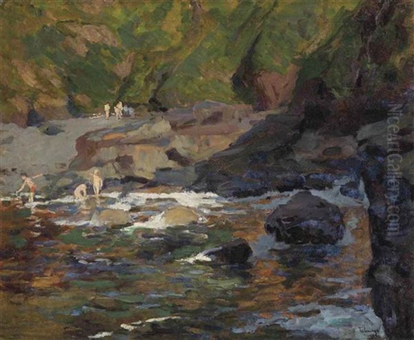 The Bathing Pool, Ilfracombe Oil Painting by Algernon Talmage