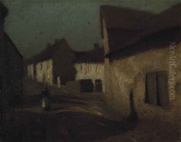 Figure On A Village Street At Dusk Oil Painting by Algernon Talmage