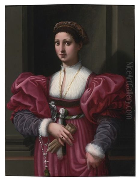 Portrait Of A Lady In A Crimson Dress Oil Painting by Vincenzo di Benedetto Tamagni