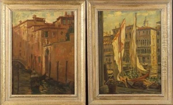 View Of Venice (+ Another; 2 Works) Oil Painting by Arnaldo Casella Tamburini Jr.