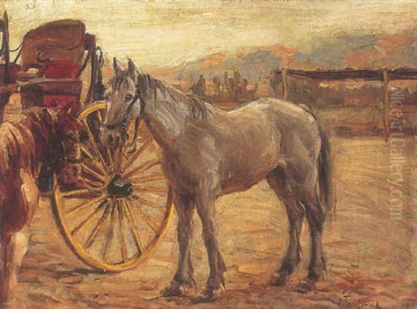 Horses Waiting At Dusk Near Rancho Paso Robles Oil Painting by Arnaldo Casella Tamburini Jr.