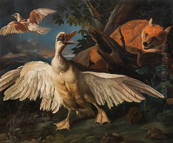 Still Life With Fox And Duck Oil Painting by Franz Werner von Tamm