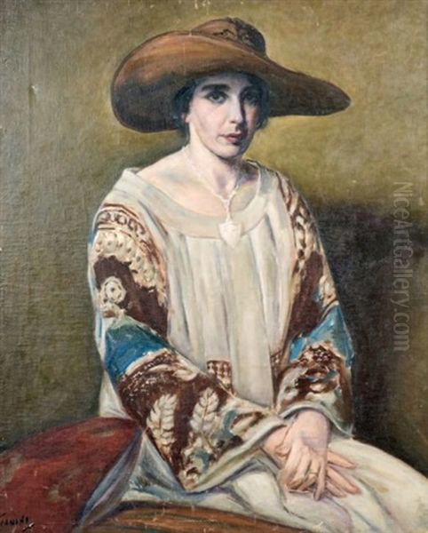 Femme Assise Au Chapeau Oil Painting by Yasushi Tanaka