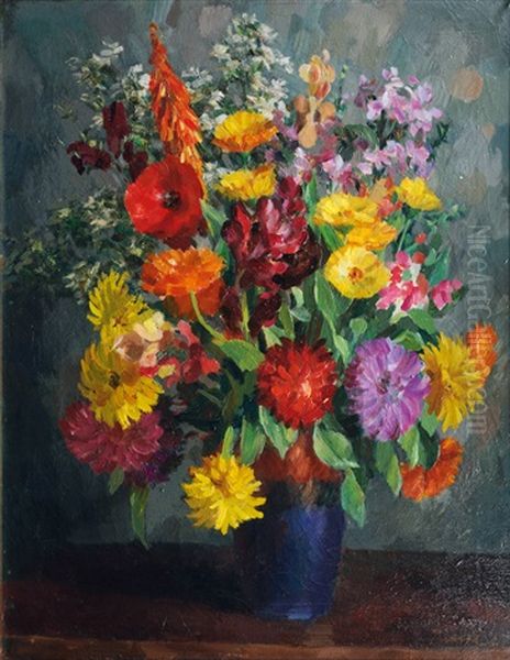 Bunch Of Flowers Oil Painting by Walter Tanck