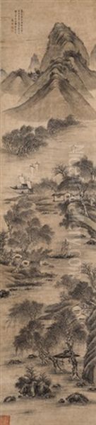 Landscapes (2 Works) Oil Painting by  Tang Yin