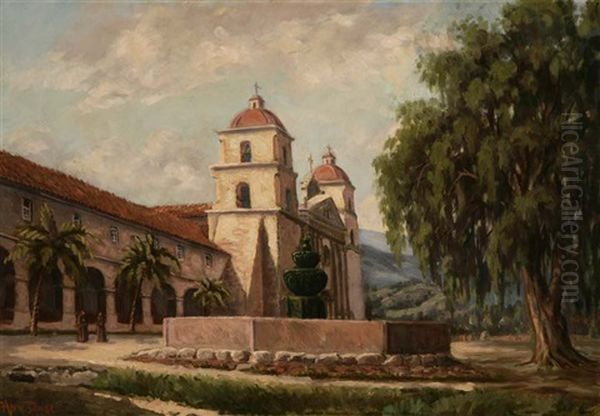 Santa Barbara Mission Oil Painting by Herman Tange