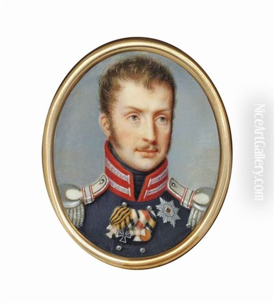 Frederick William Iii (1770-1840), King Of Prussia, In Blue Coat With Red And Silver Braided Collar And Silver Epaulettes Oil Painting by Christian Tangermann