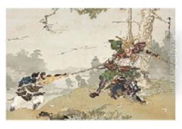 Yoshisada In The Battle Oil Painting by Kokyo Taniguchi