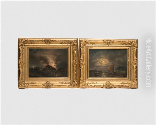 Pair Of Marine Views Oil Painting by Heinrich Friedrich Tank