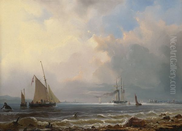 Kustenlandschaft Mit Blick Auf Schlos Kronborg Oil Painting by Heinrich Friedrich Tank