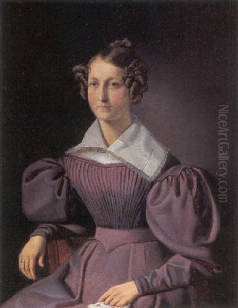 Portraet Af En Ung Pige I Violet Kjole Oil Painting by Heinrich Friedrich Tank