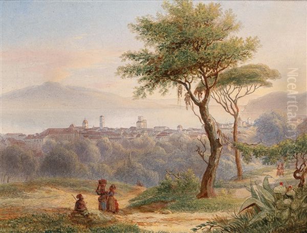 View Of Castellamare In The Bay Of Naples Oil Painting by Johann Jacob Tanner