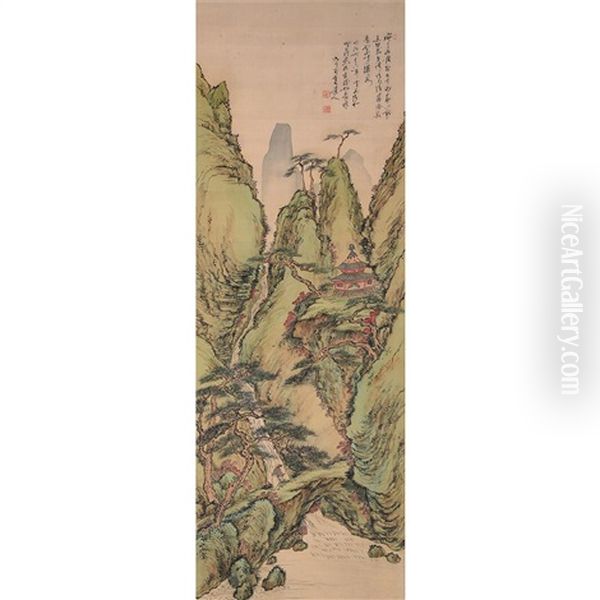 Landscape Hanging Scroll Oil Painting by Chokunyu Tanomura