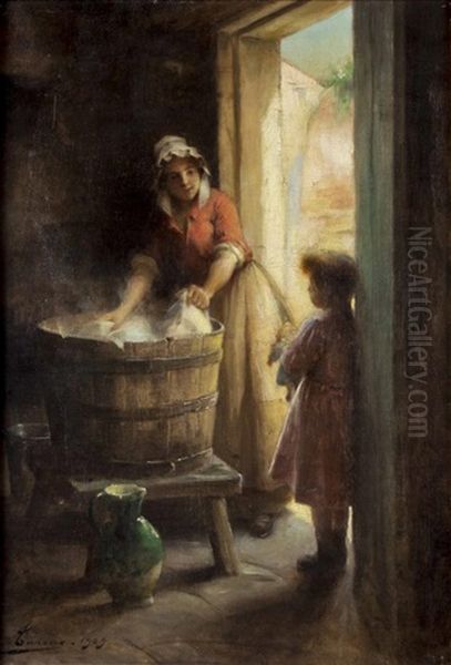 Washing Oil Painting by Henri Adrien Tanoux