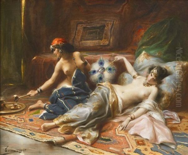 Odalisques Oil Painting by Henri Adrien Tanoux