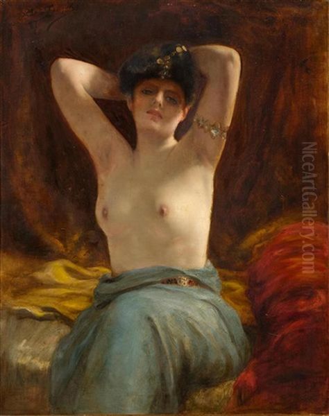 Seated Nude Oil Painting by Henri Adrien Tanoux