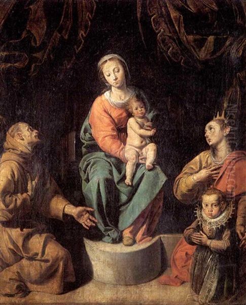 Madonna Con Bambino, S. Caterina D'alessandria, S. Francesco E Una Bambina Oil Painting by  Tanzio da Varallo