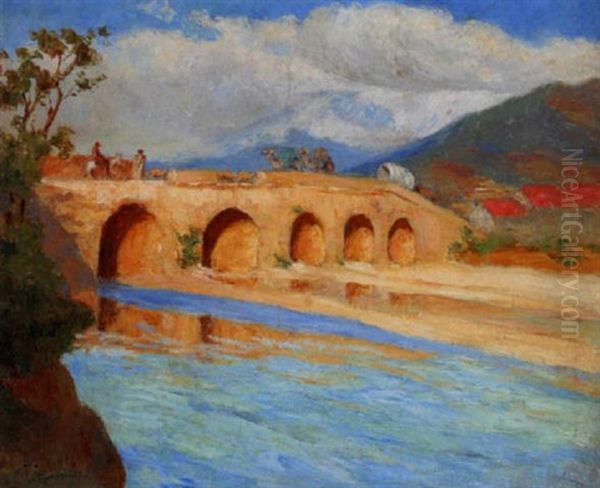 Le Pont Sur La Riviere A Beyrouth Oil Painting by Edmond Anne Antoine Tapissier