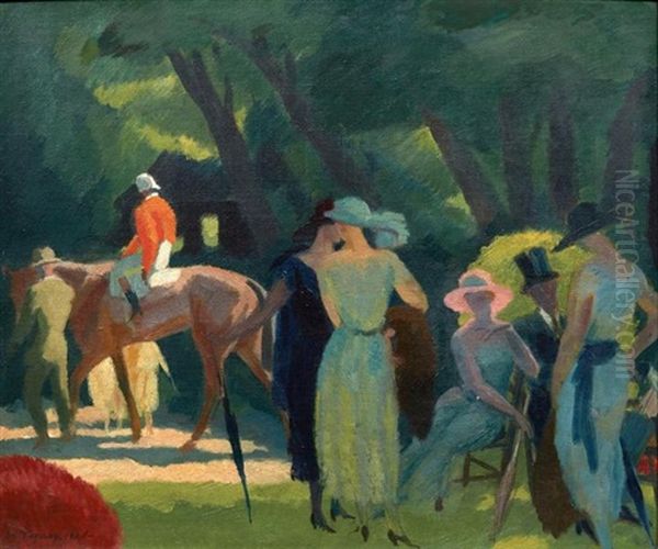 Elegantes Au Paddock, 1921 Oil Painting by Maurice Taquoy