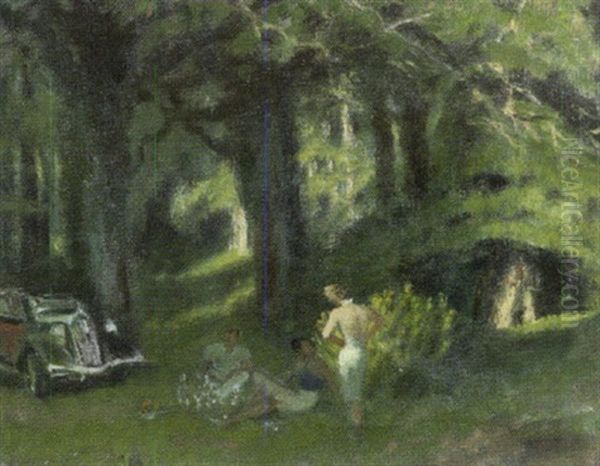 Pique-nique En Foret Oil Painting by Maurice Taquoy