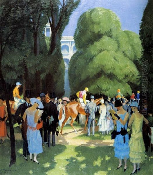 Au Paddock Oil Painting by Maurice Taquoy