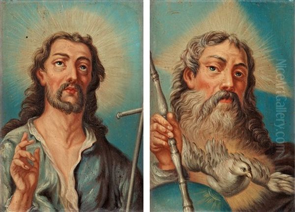 Salvator Mundi And The Trinity (pair) Oil Painting by Guillaume Thomas Raphael Taraval