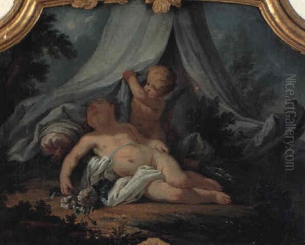 D+rstykke Med To Putti Under En Baldakin Oil Painting by Guillaume Thomas Raphael Taraval