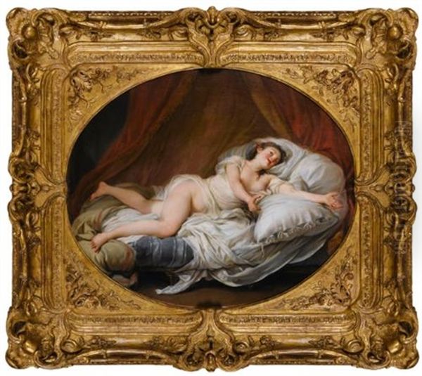 Young Lady Laying On A Bed Oil Painting by Hugues Taraval