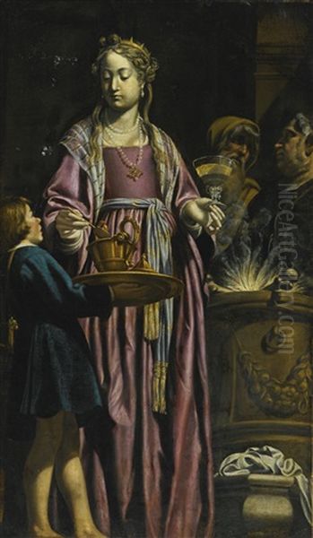 Artemisia Drinking Wine Mixed With The Ashes Of Her Husband, Mausolus Oil Painting by Filippo Tarchiani