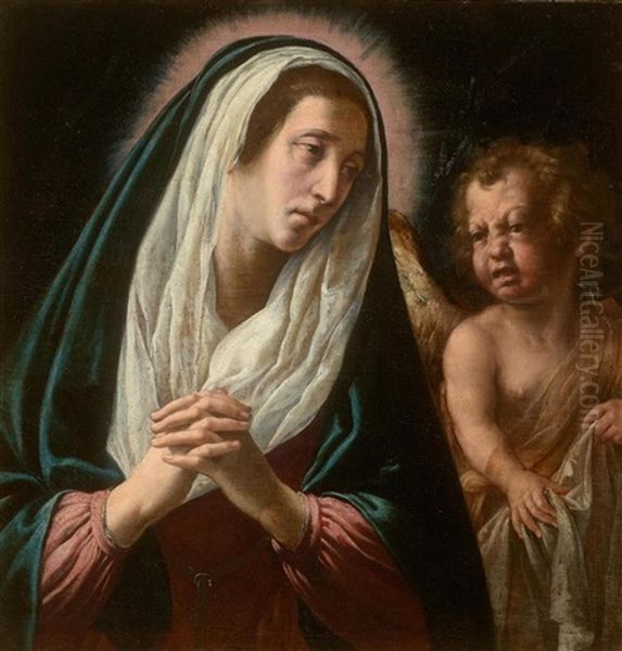 Mater Dolorosa With Putto Weeping Oil Painting by Filippo Tarchiani