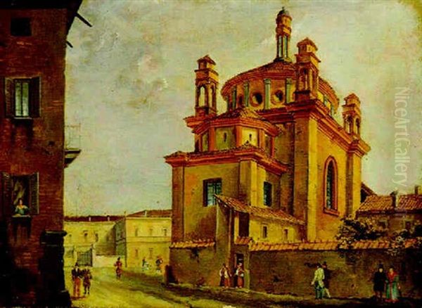 Veduta Milanese Con La Chiesa De S. Eustorgio Oil Painting by Ermogene Tarchione