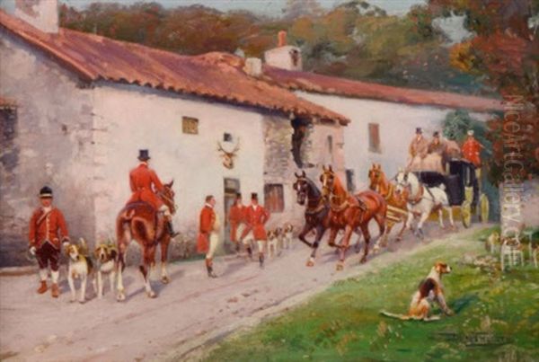 Depart Pour La Chasse Avec Coach Oil Painting by Daniel Tardieu