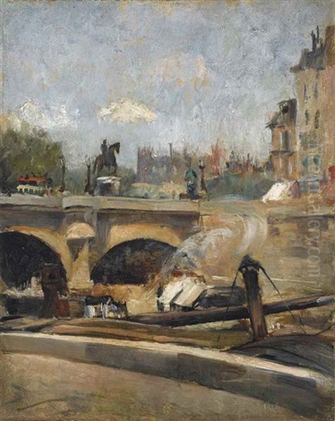 Le Pont-neuf Aparis (the New Bridge, Paris) Oil Painting by Victor Francois Tardieu