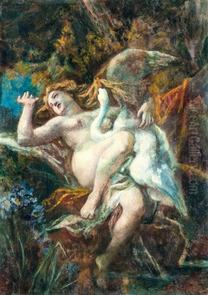 Leda And The Swan Oil Painting by Victor Tardos-Krenner