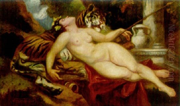 A Bacchante Reclining On A Tiger Oil Painting by Victor Tardos-Krenner