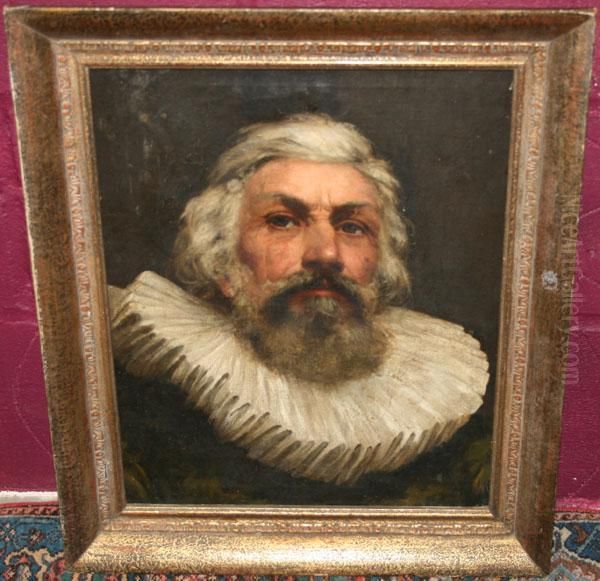 Portrait Of A Sixteenth Century Gentleman Wearing Ruff Oil Painting by William A. Breakspeare