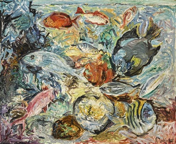 The Fish Oil Painting by Nikolai Aleksandrovich Tarkhov