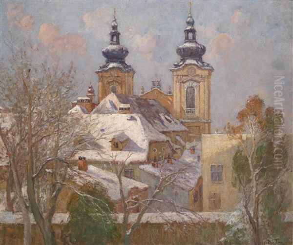 Blick Auf Die Ursulinenkirche St. Michael (1770-1772) In Linz Oil Painting by Bertha von Tarnoczy