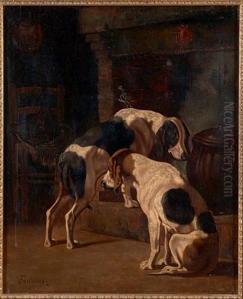 Deux Chiens Pres D'une Cheminee Oil Painting by Georges Emmanuel Oscar Tartarat