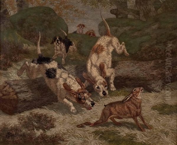 Jagdhunde Hetzen Einen Hasen Oil Painting by Georges Emmanuel Oscar Tartarat