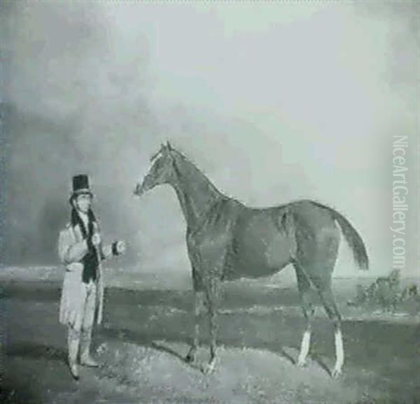 A Chestnut Hunter With Groom In A Landscape Oil Painting by William Tasker