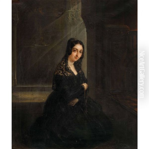 Kniende Dame Mit Rosenkranz Oil Painting by Nicolas Francois Octave Tassaert